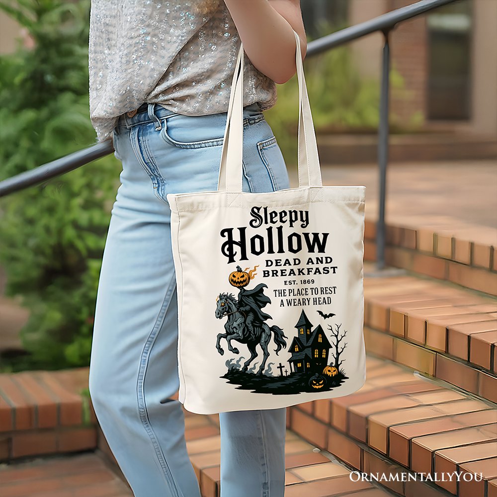 Headless Horseman Sleepy Hollow Halloween Canvas Tote Bag, Dead and Breakfast Retro Gift