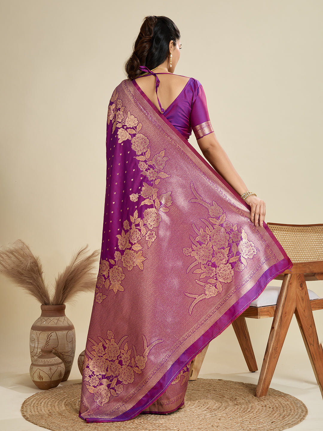 Jyoti Fashion Women's Purple Soft Kanjivaram Silk Zari Woven Designer Saree with Blouse