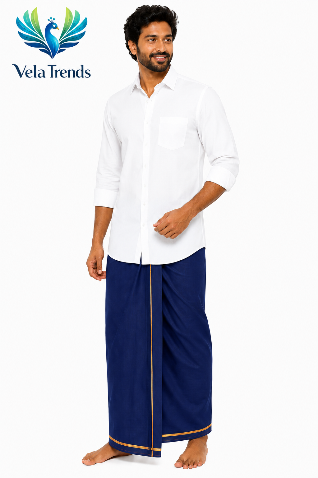 Standard Temple Veshti - Dark Blue