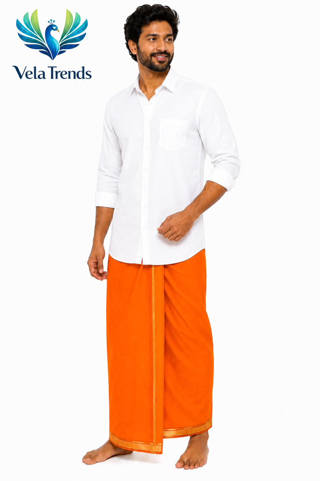 Standard Temple Veshti - Orange