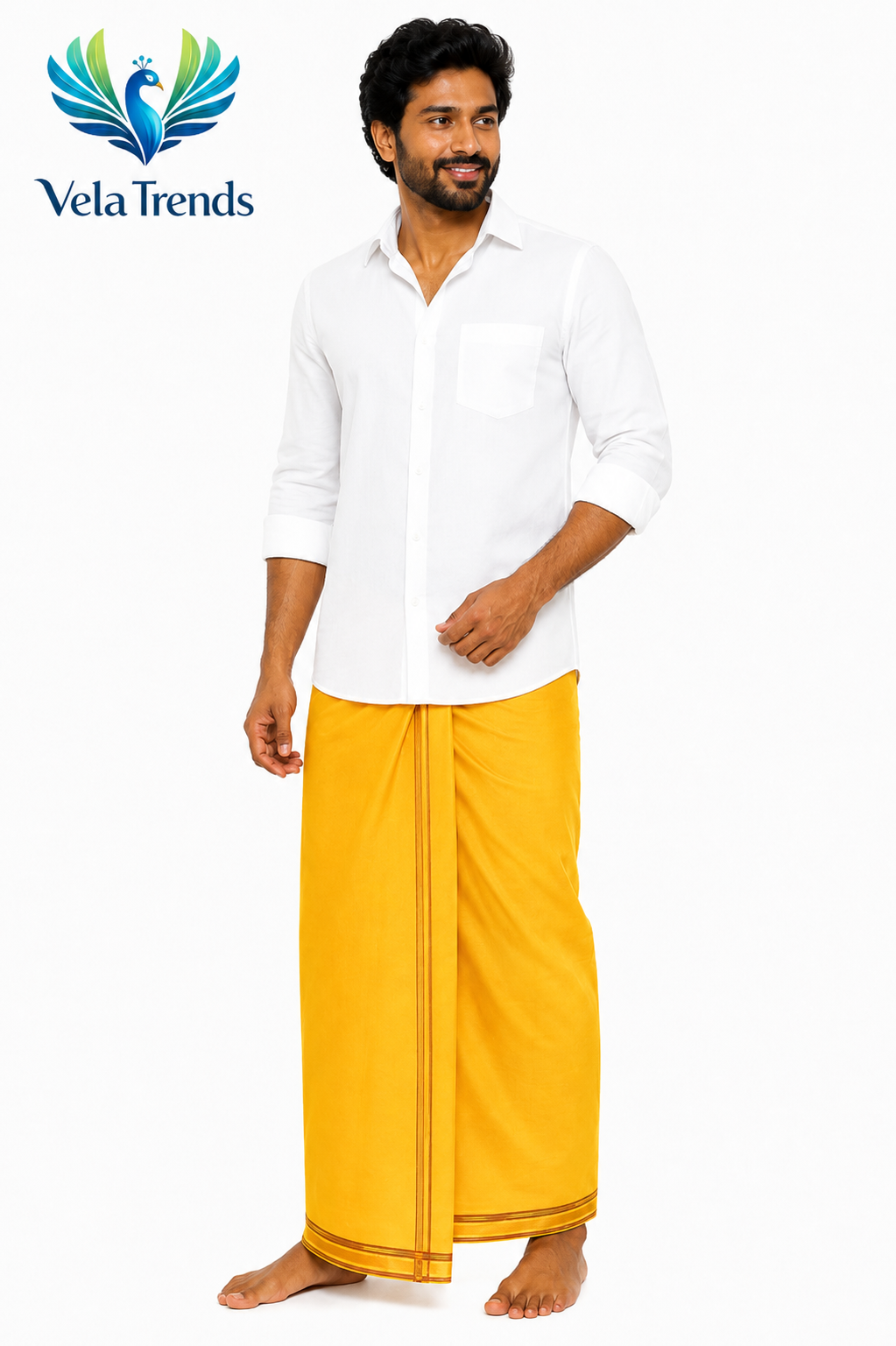 Standard Temple Veshti - Yellow
