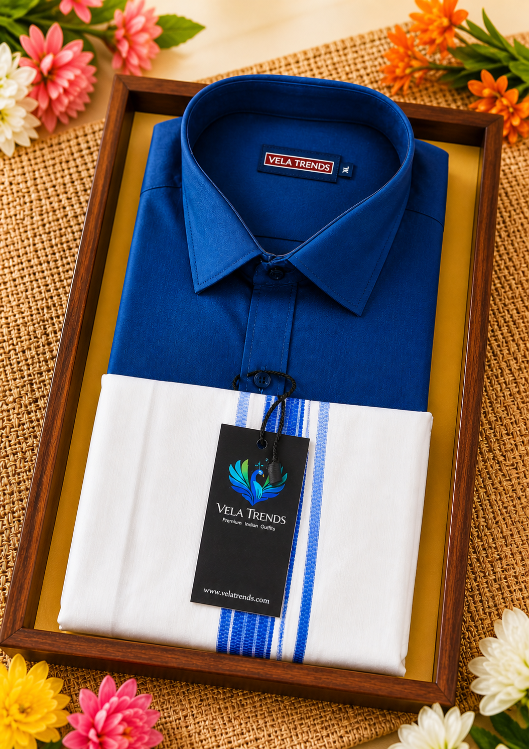 VDS0014 Cotton Shirt & Dhothi set Navy Blue