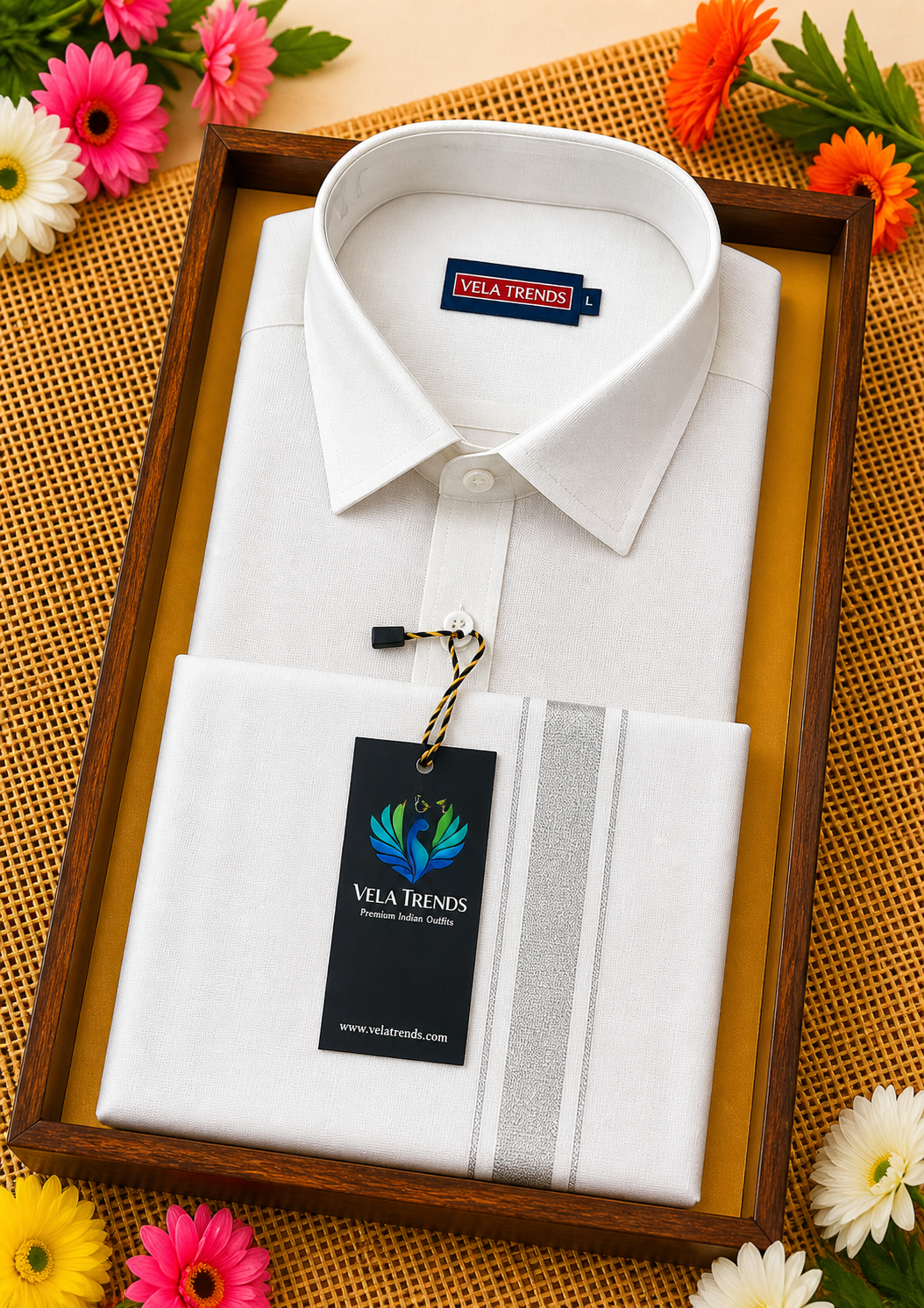VDS0015 Tissue Shirt & Dhothi set Silver
