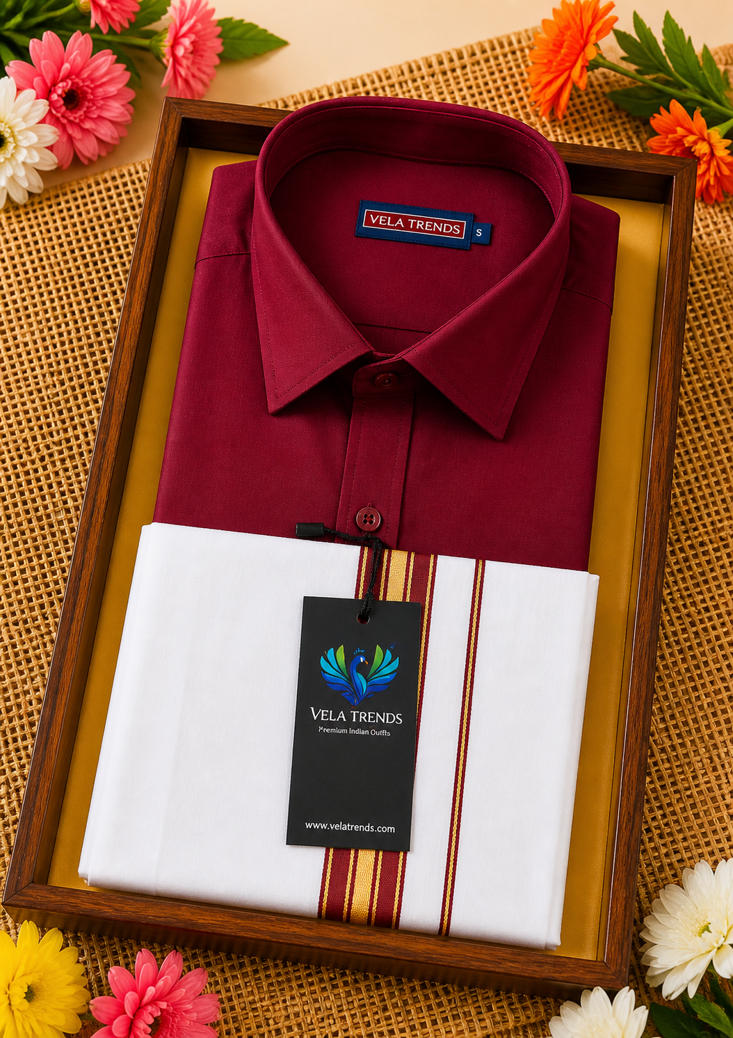VDS0014 Cotton Shirt & Dhothi set Red