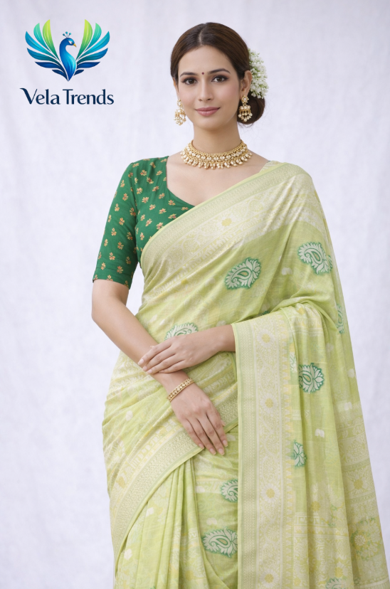 VSB0011 Luxury Cotton Saree + Stitched Blouse