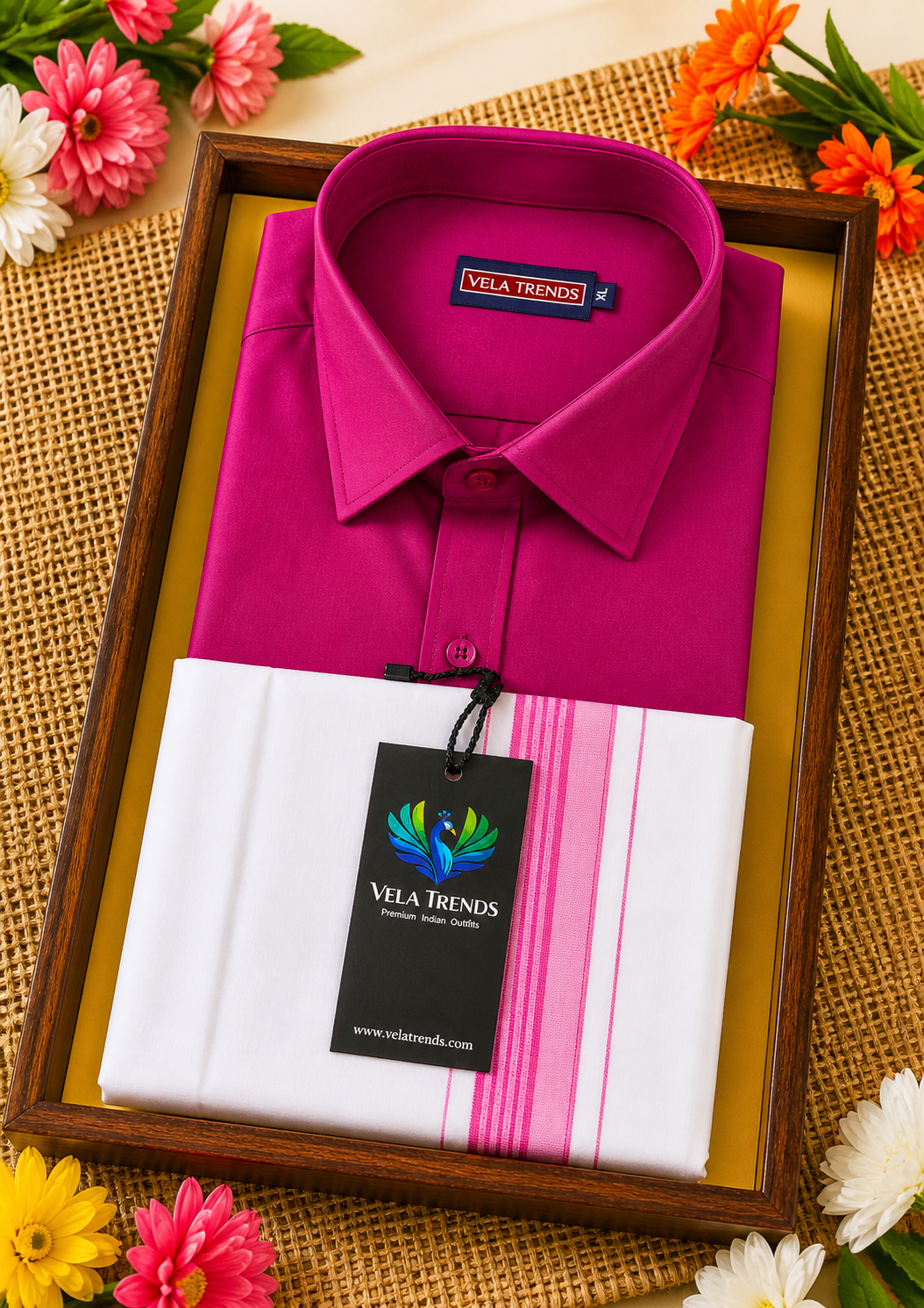 VDS0014 Cotton Shirt & Dhothi set Maroon