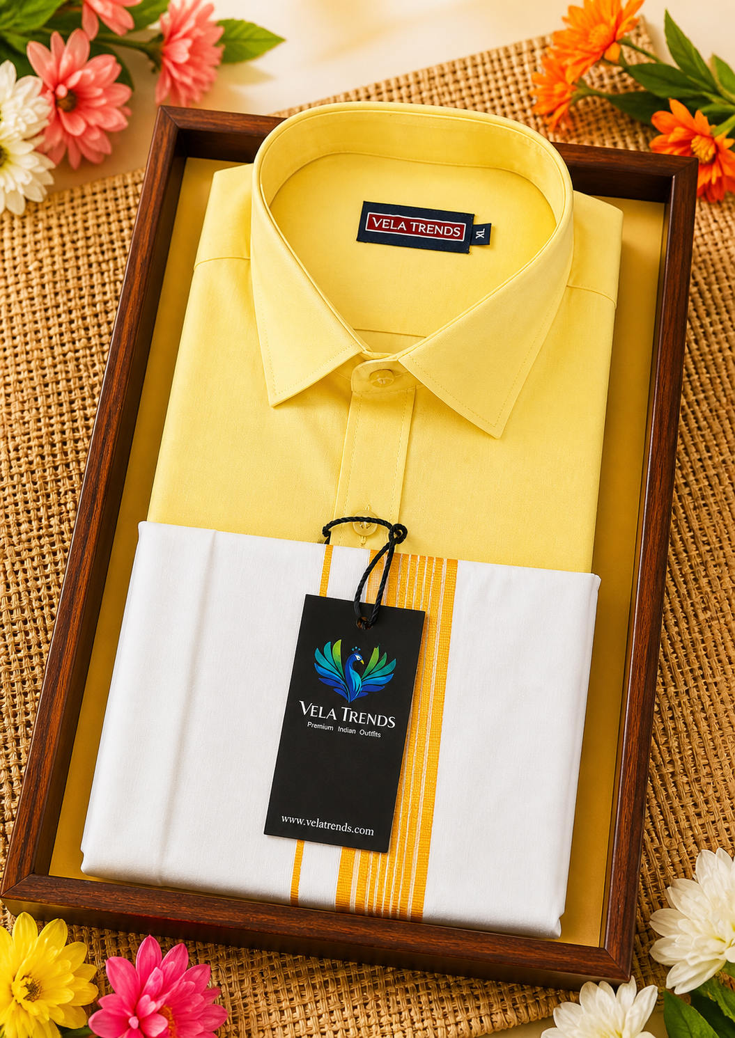 VDS0014 Cotton Shirt & Dhothi set Yellow