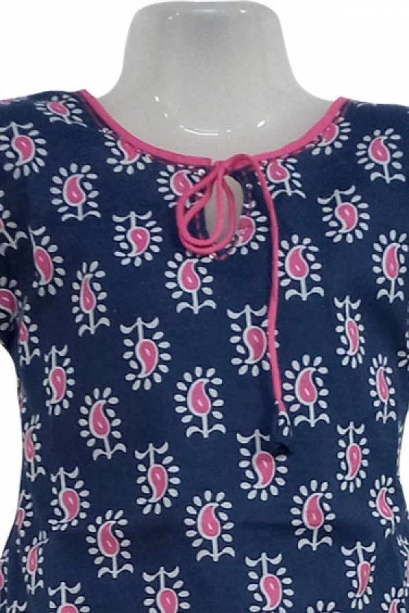 Blue Cotton Kurti For Girls