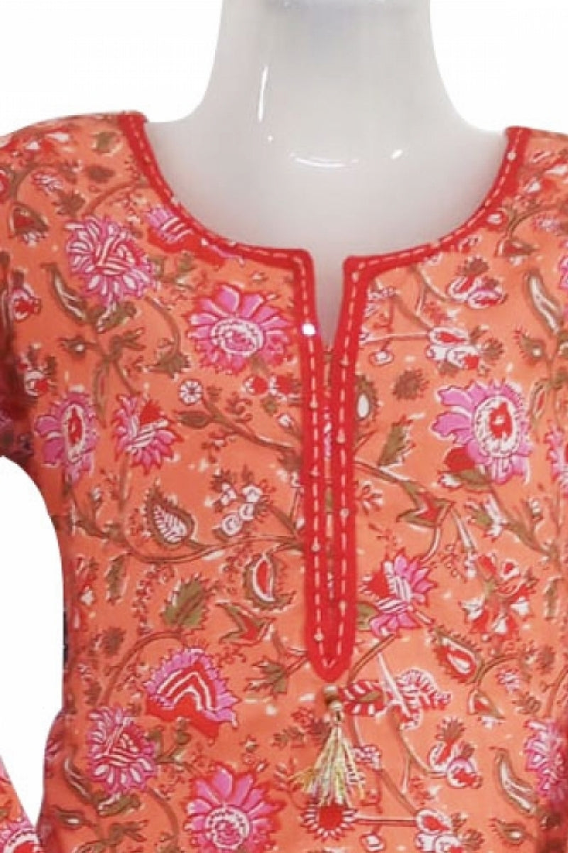 Orange Cotton Kurti For Girls