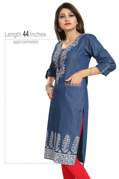 Denim Tunic with Pockets and Thread Work