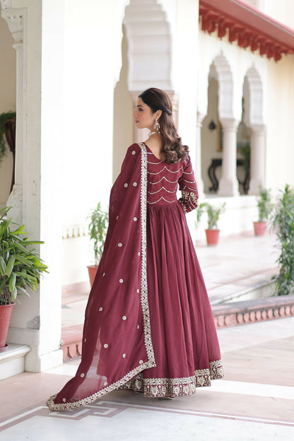 Joban Fashion Maroon Readymade Kurta Set With Sequence embroidery Work