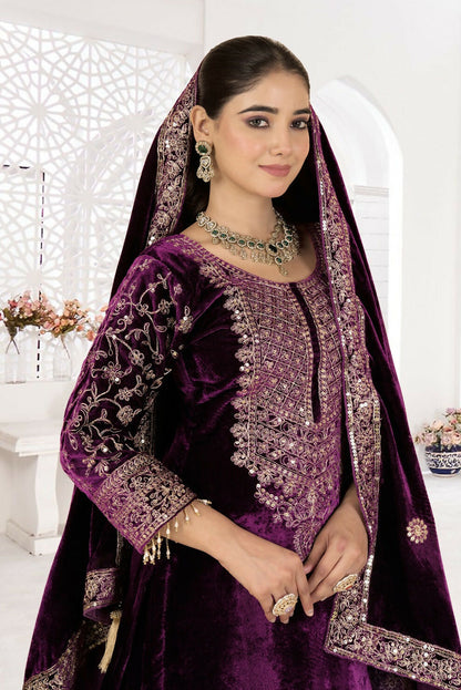 Joban Fashion Wine Velvet Sequence Embroidery Work Kurta Set