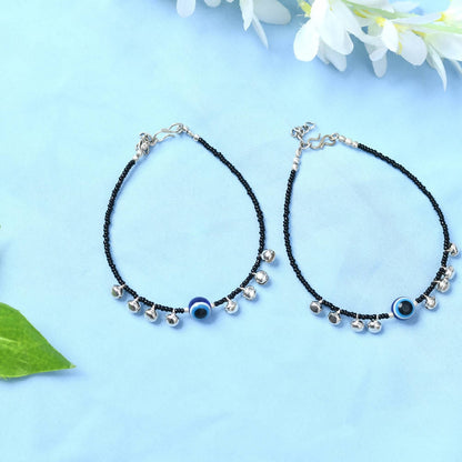 Mominos Fashion Kamal Johar Nazariya Silver/Black Anklets