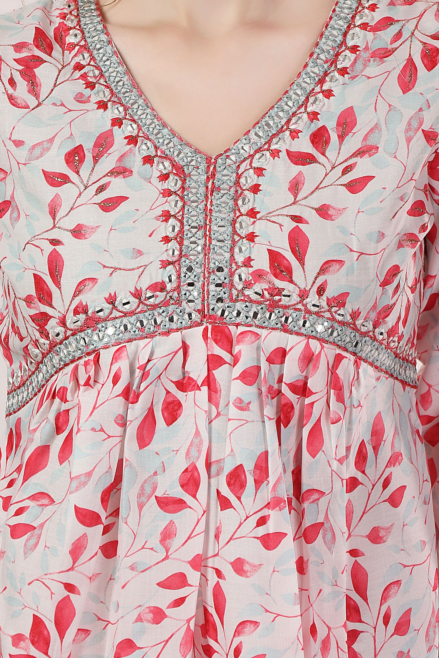 Designer White Leaf Print Cotton Co Ord Set