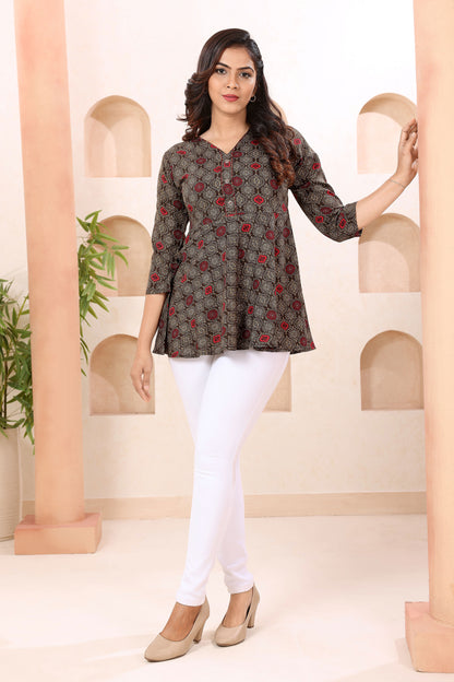 Beautiful Brown Short Flared Tunic Top for Women