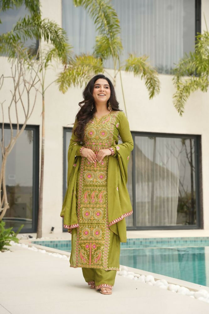 Joban Fashion Perot Kurta Set Silk Sequins , Zari, Coding & Thread Embroidered work