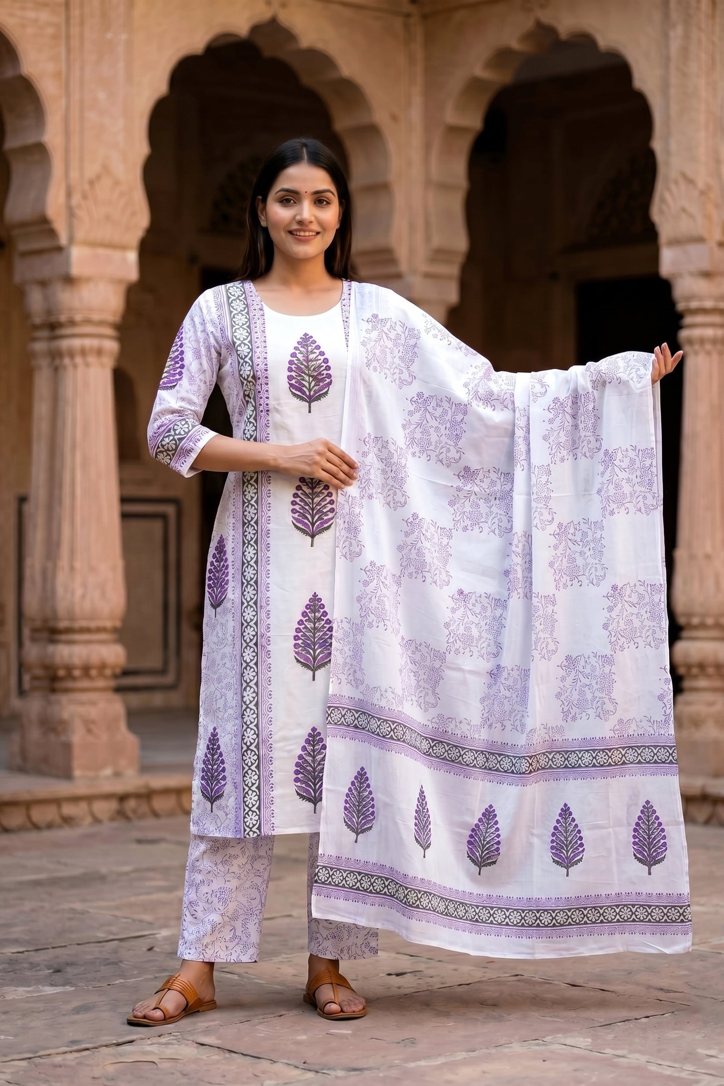 Premium Cotton Hand Block Print 3 Piece Suit Set with Dupatta for Women