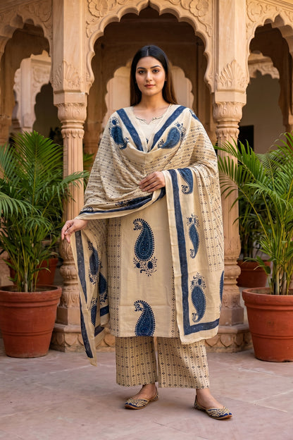 Desert Dune Pure Cotton Paisley Print Three Piece Suit Set