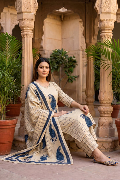 Desert Dune Pure Cotton Paisley Print Three Piece Suit Set