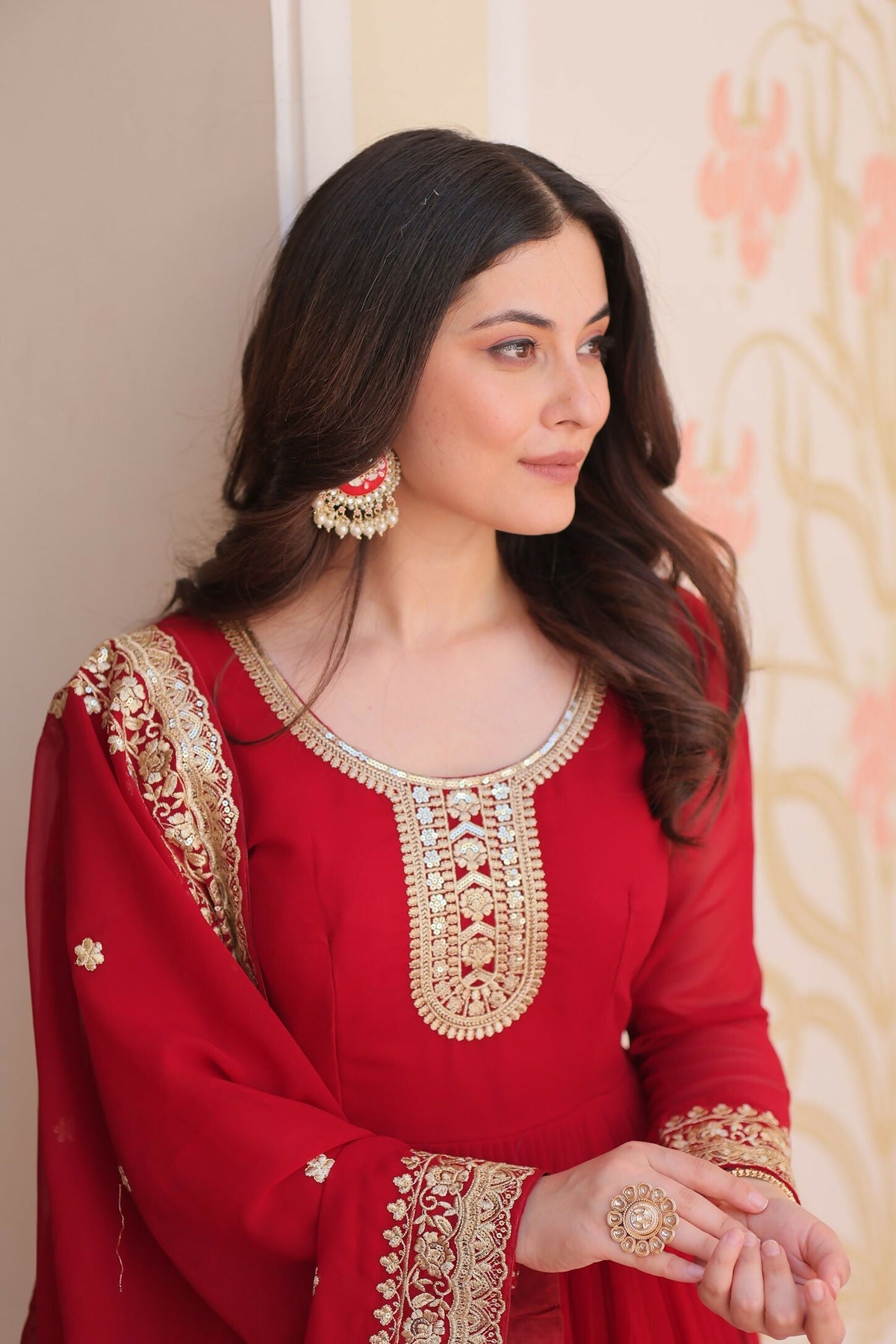 Joban Fashion Maroon Georgette Sequence Embroidery Work Kurta Set