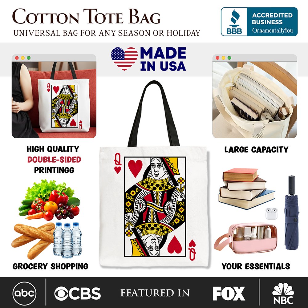Queen of Hearts Crown Canvas Tote Bag, Royal Retro Valentine Gift Bag