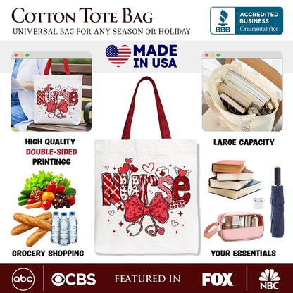 Valentine Nurse Coquette Bow Canvas Tote Bag, Cupid Favorite Nurse Work Shopper
