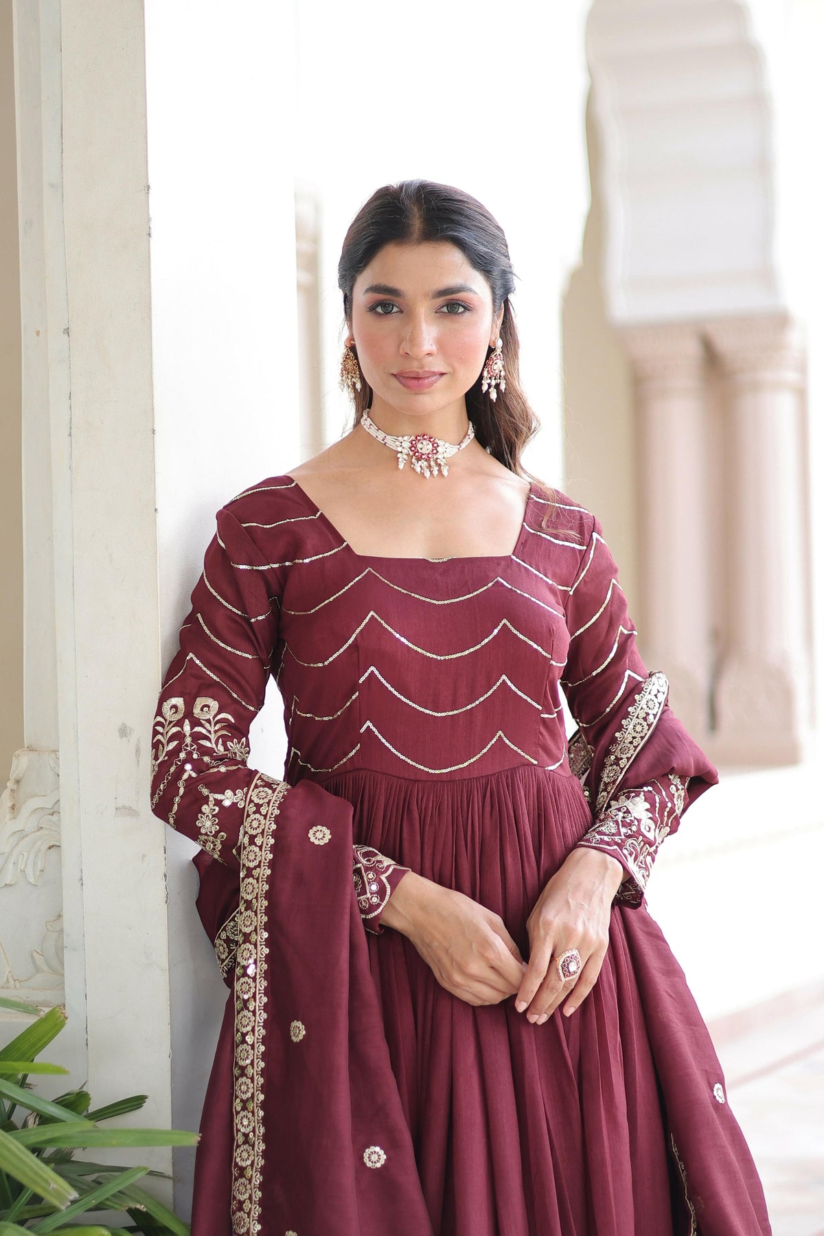 Joban Fashion Maroon Readymade Kurta Set With Sequence embroidery Work