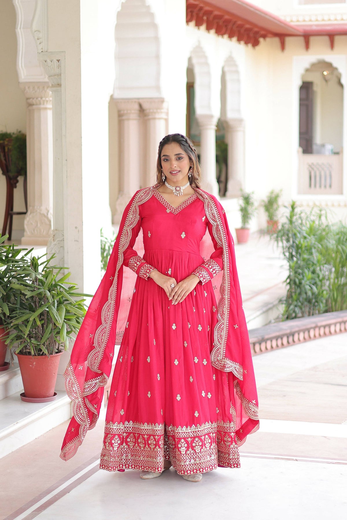 Joban Fashion Pink Readymade Kurta Set With Sequence embroidery Work
