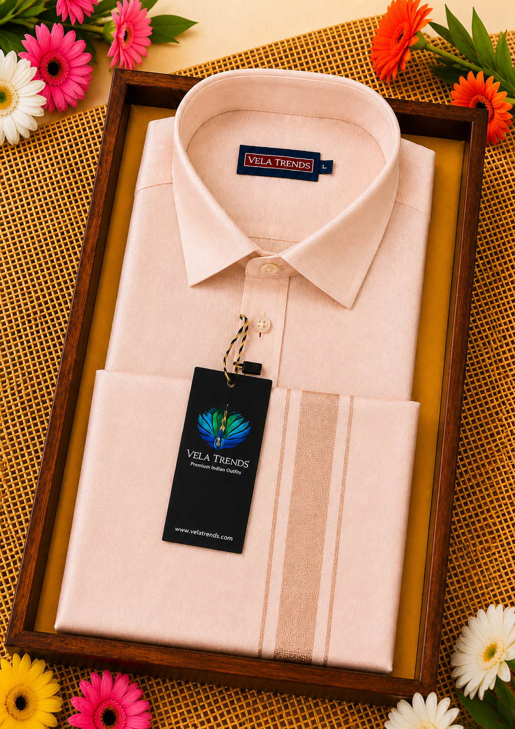 VDS0015 Tissue Shirt & Dhothi set Rose Gold