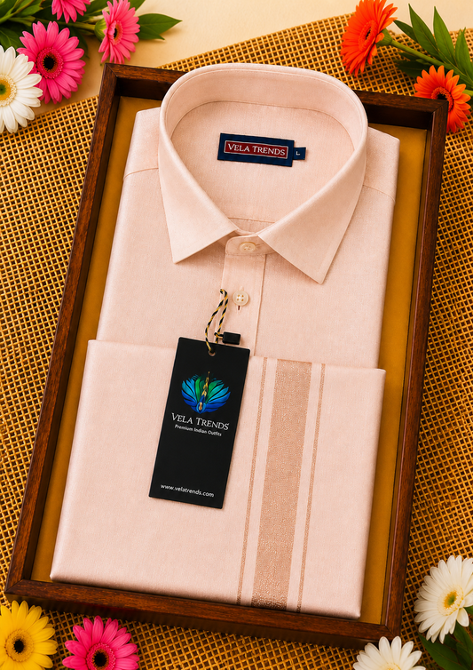 VDS0015 Tissue Shirt & Dhothi set Rose Gold