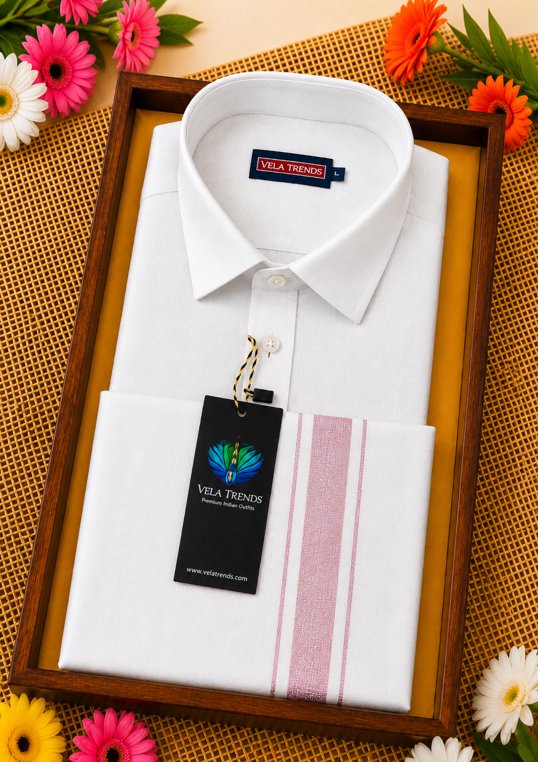 VDS0015 Tissue Shirt & Dhothi set Light Rose Gold