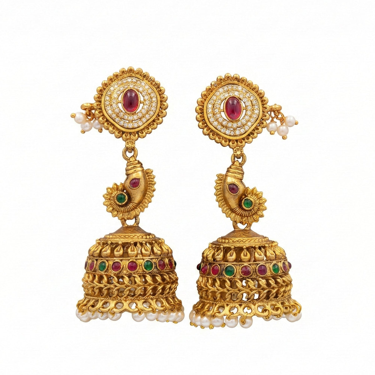 JS Fashion Temple Designer Jhumka Clustered Pearl Earrings for Women & Girls
