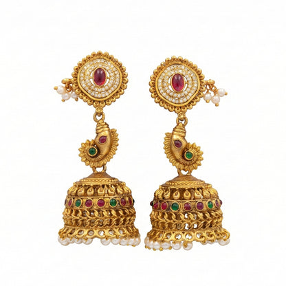 JS Fashion Temple Designer Jhumka Clustered Pearl Earrings for Women & Girls