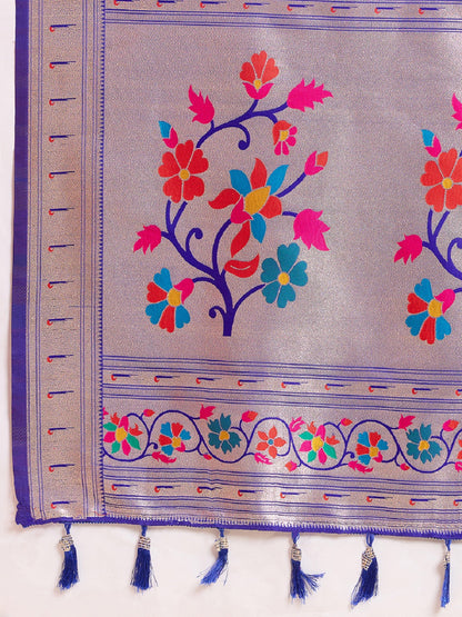 Dwija Fashion Purple Wedding Wear Woven Lotus Motif Work Pure Soft Silk Saree With Unstitched Blouse