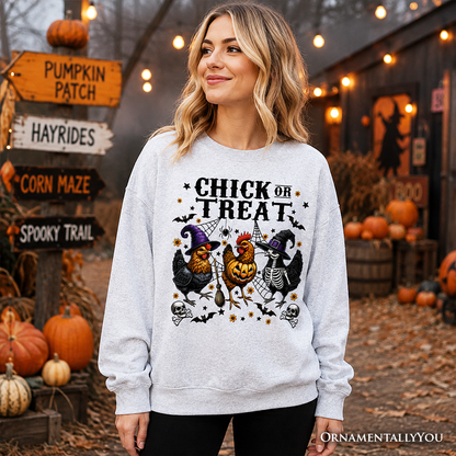 Chick or Treat Chicken Sweatshirt, Funny Farmhouse Halloween Sweate