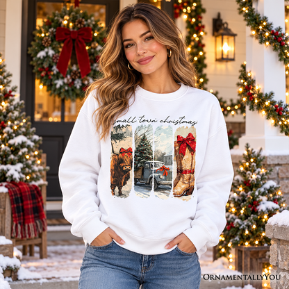 Small Town Christmas Sweatshirt, Highland Cow Rustic Western Cowgirl Holiday Sweater