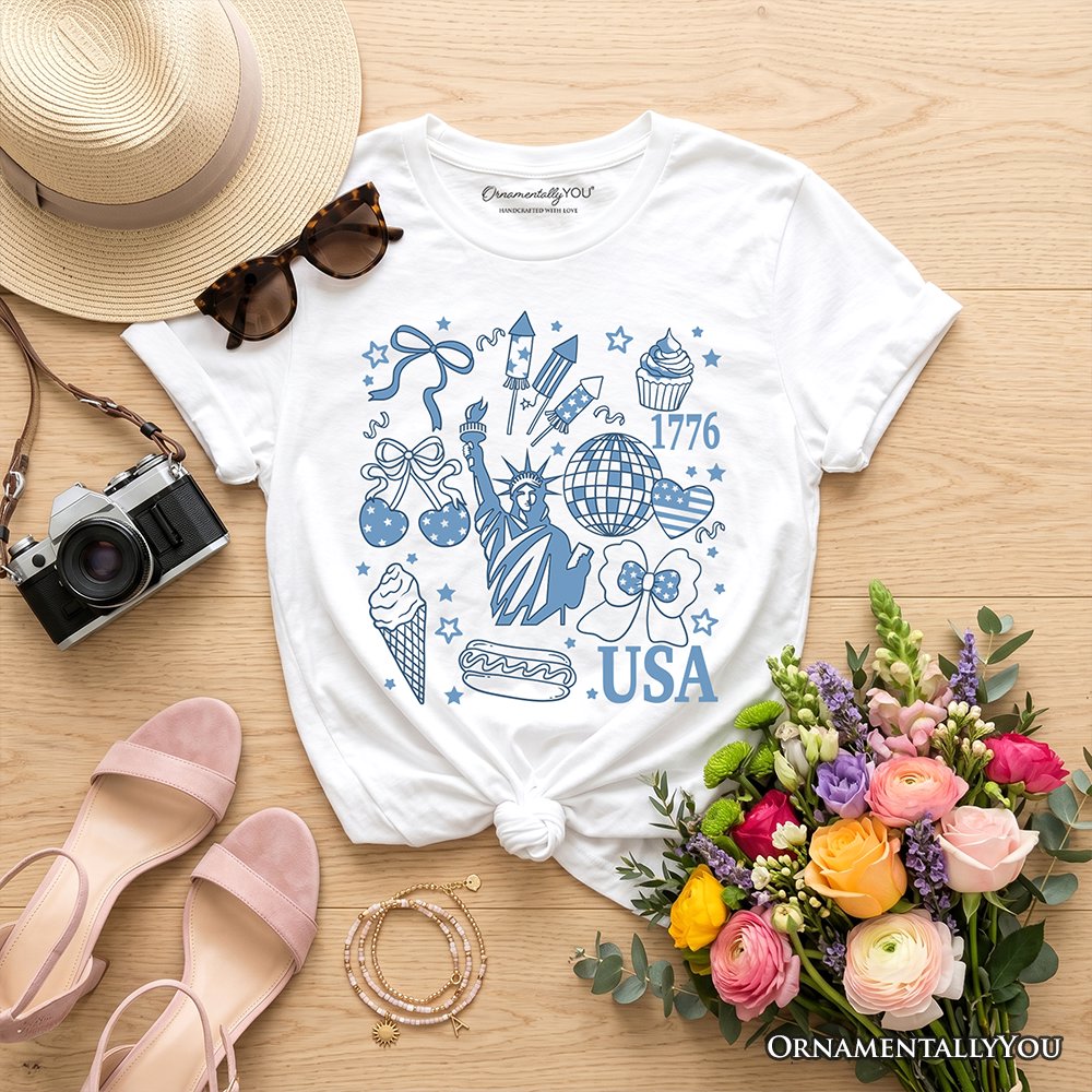 Kids USA Liberty Retro Coquette T-Shirt, Youth 1776 Patriotic 4th of July Tee