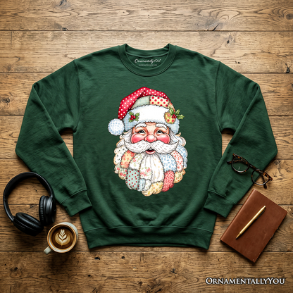Patchwork Santa Claus Sweatshirt, Retro Christmas Holiday Sweater