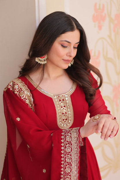 Joban Fashion Maroon Georgette Sequence Embroidery Work Kurta Set