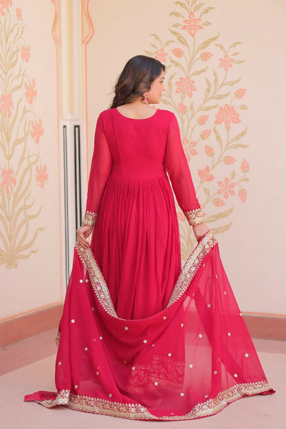 Joban Fashion Maroon Georgette Sequence Embroidery Work Kurta Set