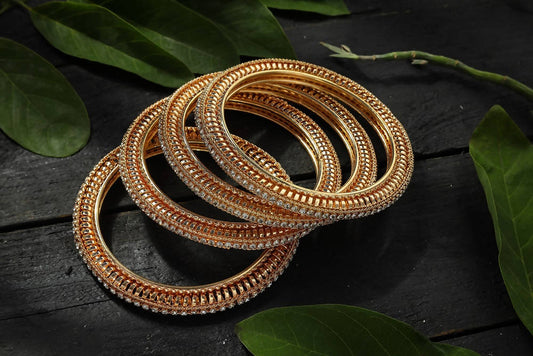 Mominos Fashion Kamal Johar White Stone Golden Bangles Set