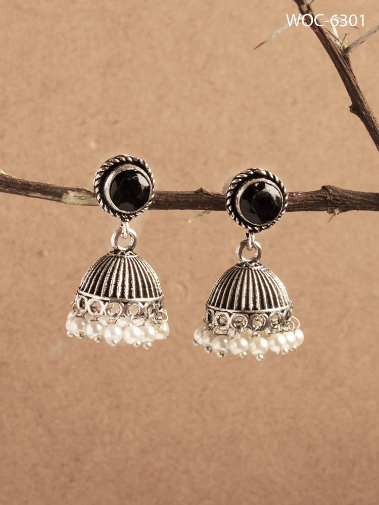 Mominos Fashion Johar Kamal Oxidised Stone Stud Jhumka
