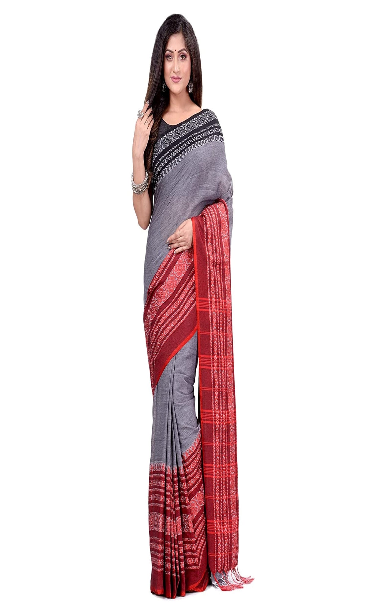 Piyari Fashion Handloom Grey Cotton Begampuri Saree