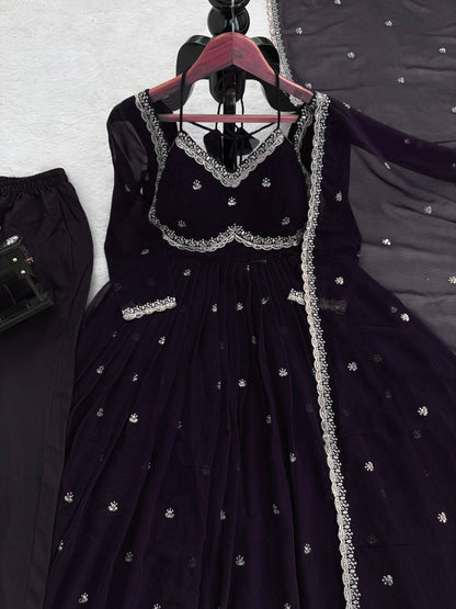Prazu Fashion Black Georgette Thread Sequence Anarkali Suit