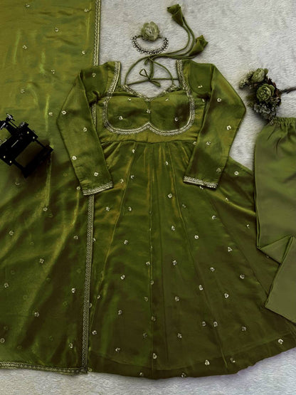 Prazu Fashion Mehendi Fendy Silk Thread Sequence Anarkali Suit