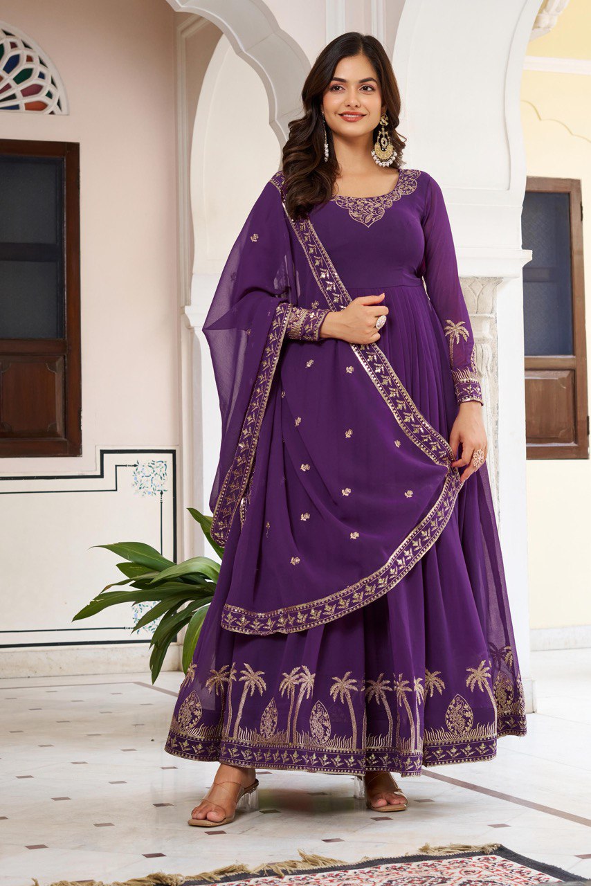 Prazu Fashion Violet Georgette Thread With Sequence Work Anarkali Suit