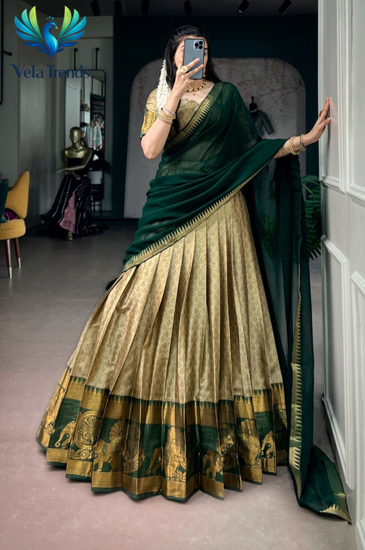 Poly Cotton Half Saree with Zari Weaving Work Lehenga Choli - VHL008