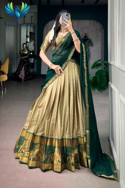 Poly Cotton Half Saree with Zari Weaving Work Lehenga Choli - VHL008