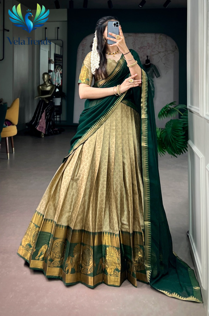 Poly Cotton Half Saree with Zari Weaving Work Lehenga Choli - VHL008