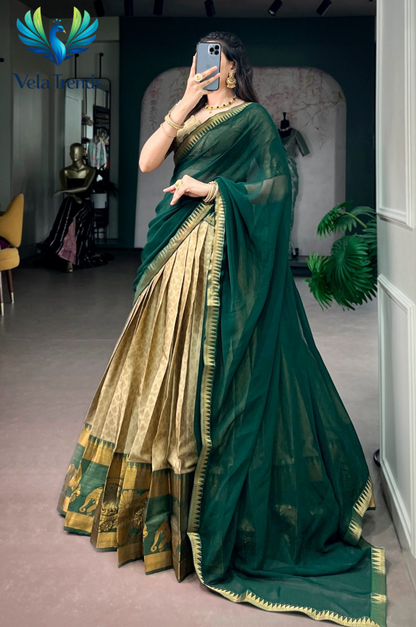 Poly Cotton Half Saree with Zari Weaving Work Lehenga Choli - VHL008